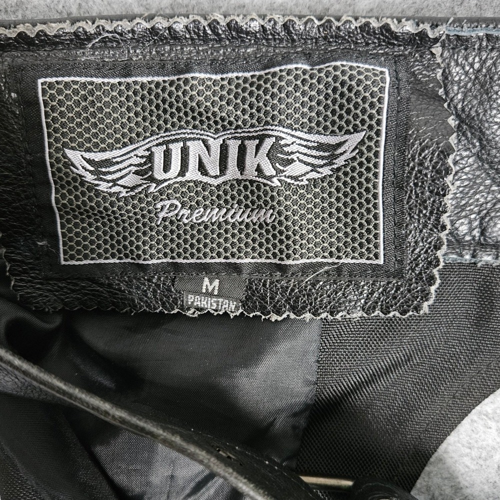 Unik Premium Black Textile and Leather Motorcycle Riding Chaps Mens Medium - Picture 7 of 8